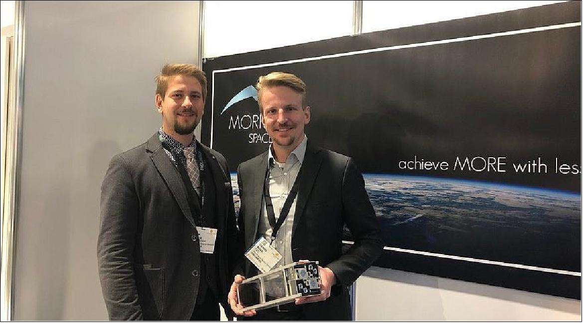 Figure 8: Morpheus Space co-founders István Lörincz and Daniel Bock discussed their experience in the Techstars Starburst Space Accelerator in Los Angeles during the Space Tech Expo Europe in November 2019 (image credit: SpaceNews, Debra Werner)