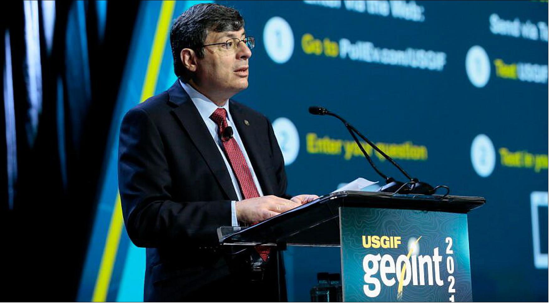 Figure 1: National Reconnaissance Office Director Chris Scolese speaks Oct. 7 at the 2021 GEOINT Symposium (image credit: USGIF)