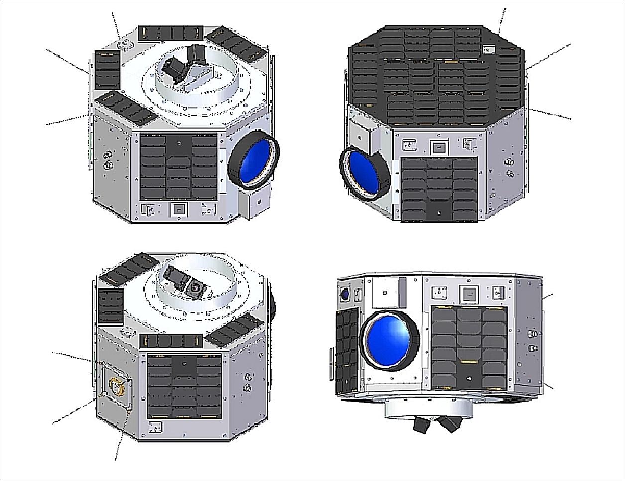 Figure 1: Various views of the NEMO-HD microsatellite (image credit: SPACE-SI, UTIAS/SFL) 8)