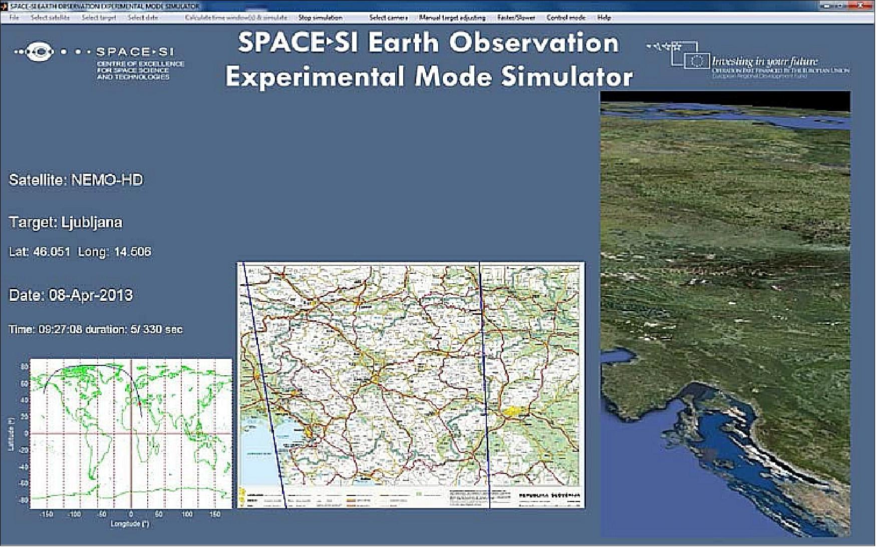 Figure 9: The simulated view of the Nemo-HD secondary payload HD video - target: Ljubljana (image credit: SPACE-SI, UTIAS/SFL)