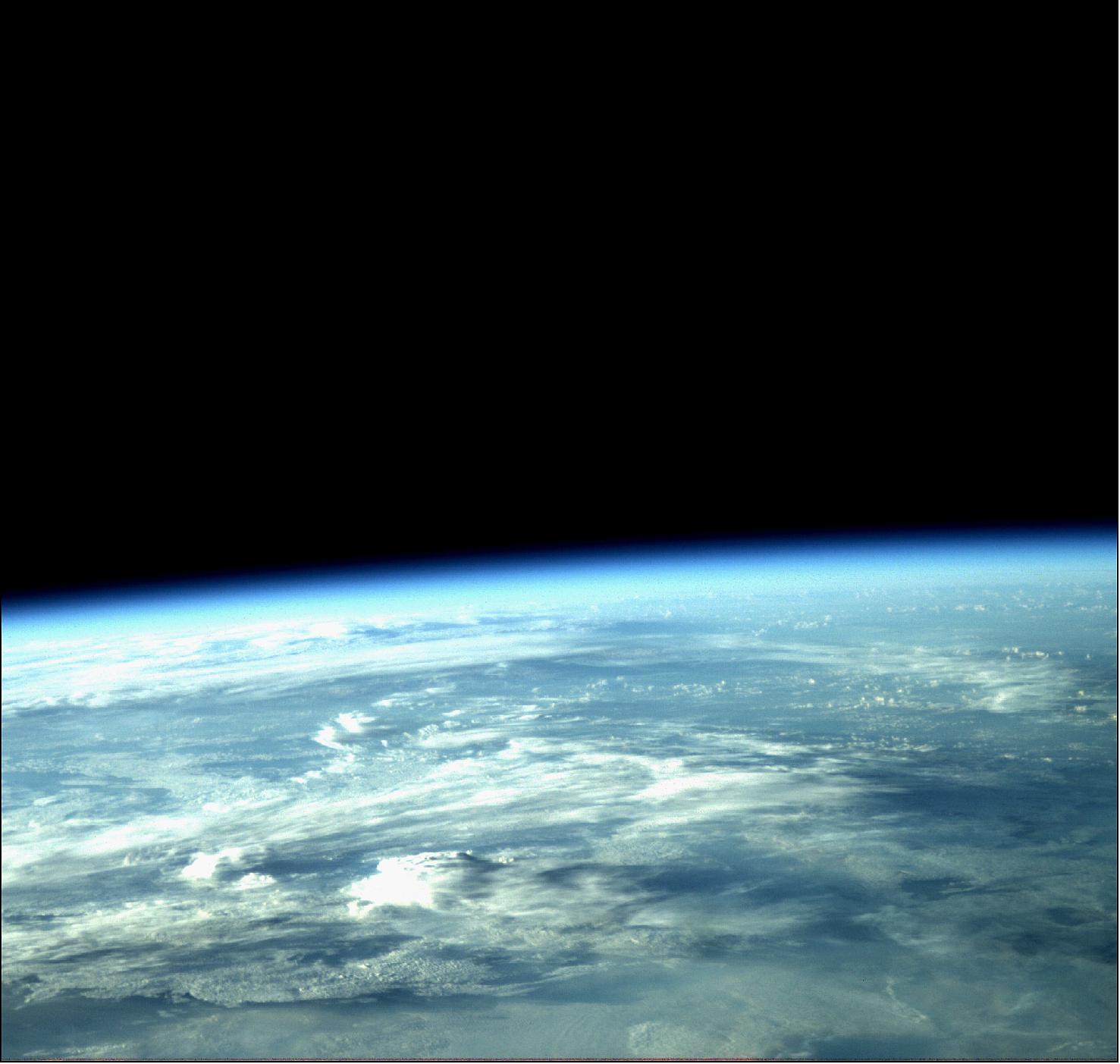 Figure 16: OPS-SAT captures the vast blackness of space, alongside the colourful complexity of Earth, with a fragile, ghostly atmosphere protecting one realm from the other. This photo was taken on 16 August 2020 at 6:24 UTC. At this time, OPS-SAT was undergoing ‘payload commissioning’ - when instruments are turned on, tested and calibrated. At the same time, it still managed to capture this beautiful image with its high-definition camera, at an altitude of over 500 km (image credit: ESA)