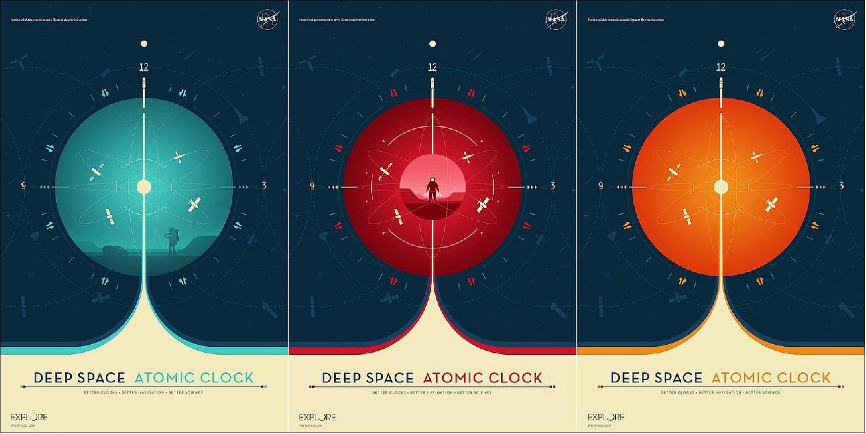 Figure 13: Three eye-catching posters featuring the Deep Space Atomic Clock and how future versions of the tech demo may be used by spacecraft and astronauts are available for download here (image credit: NASA/JPL-Caltech)