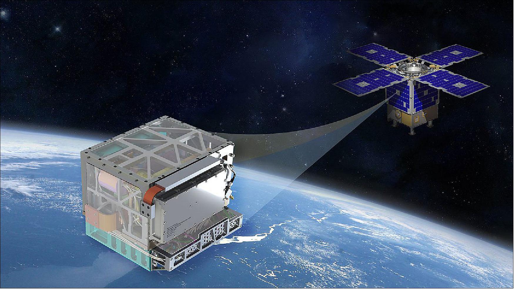 Figure 12: This illustration shows NASA's Deep Space Atomic Clock technology demonstration and the General Atomics Orbital Test Bed spacecraft that hosts it. Spacecraft could one day depend on such instruments to navigate deep space (image credit: NASA)