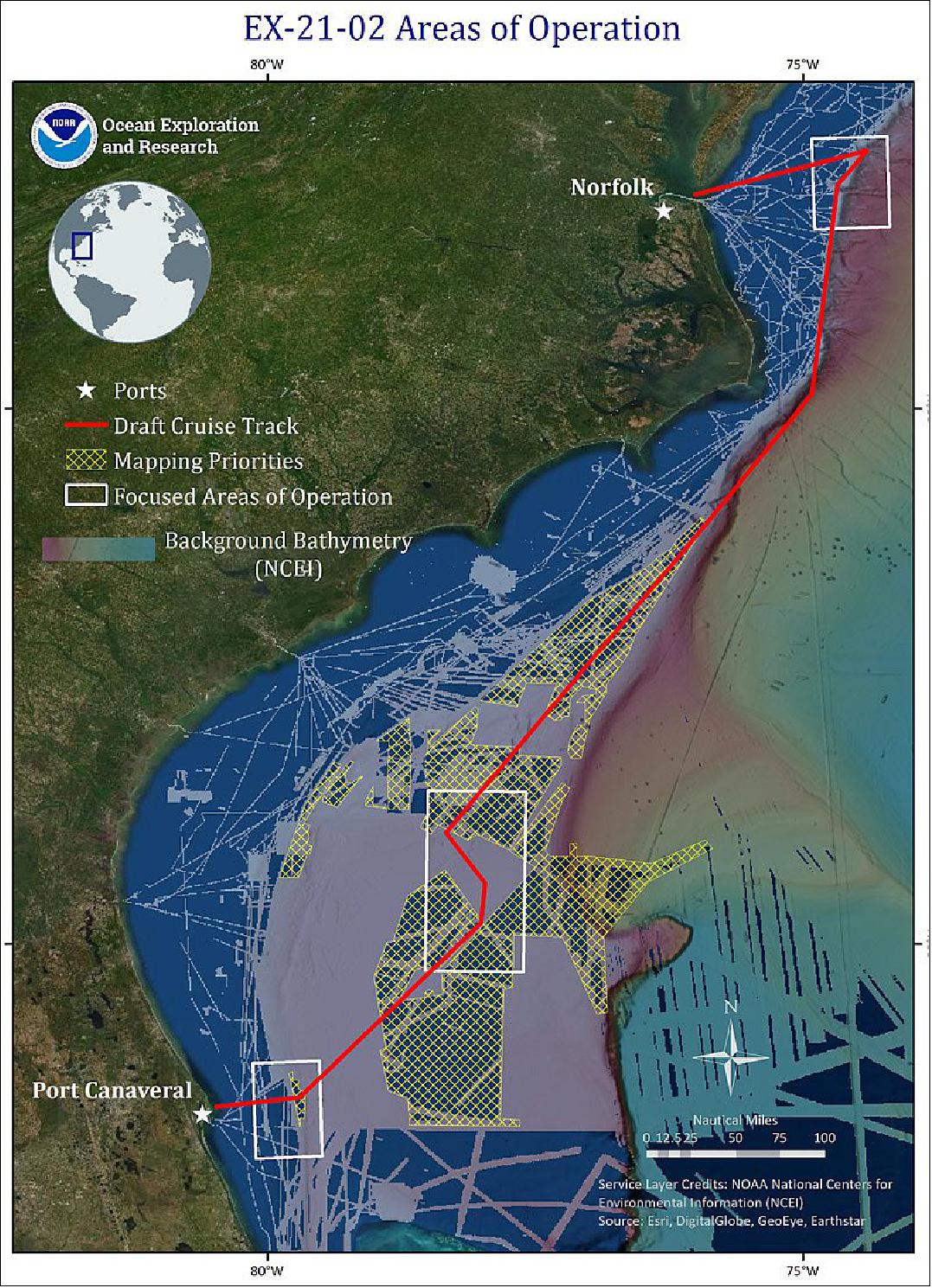 Figure 6: Map showing the general operating area for NOAA Ocean Exploration’s 2021 Technology Demonstration (image credit: NOAA Ocean Exploration, 2021 Technology Demonstration)