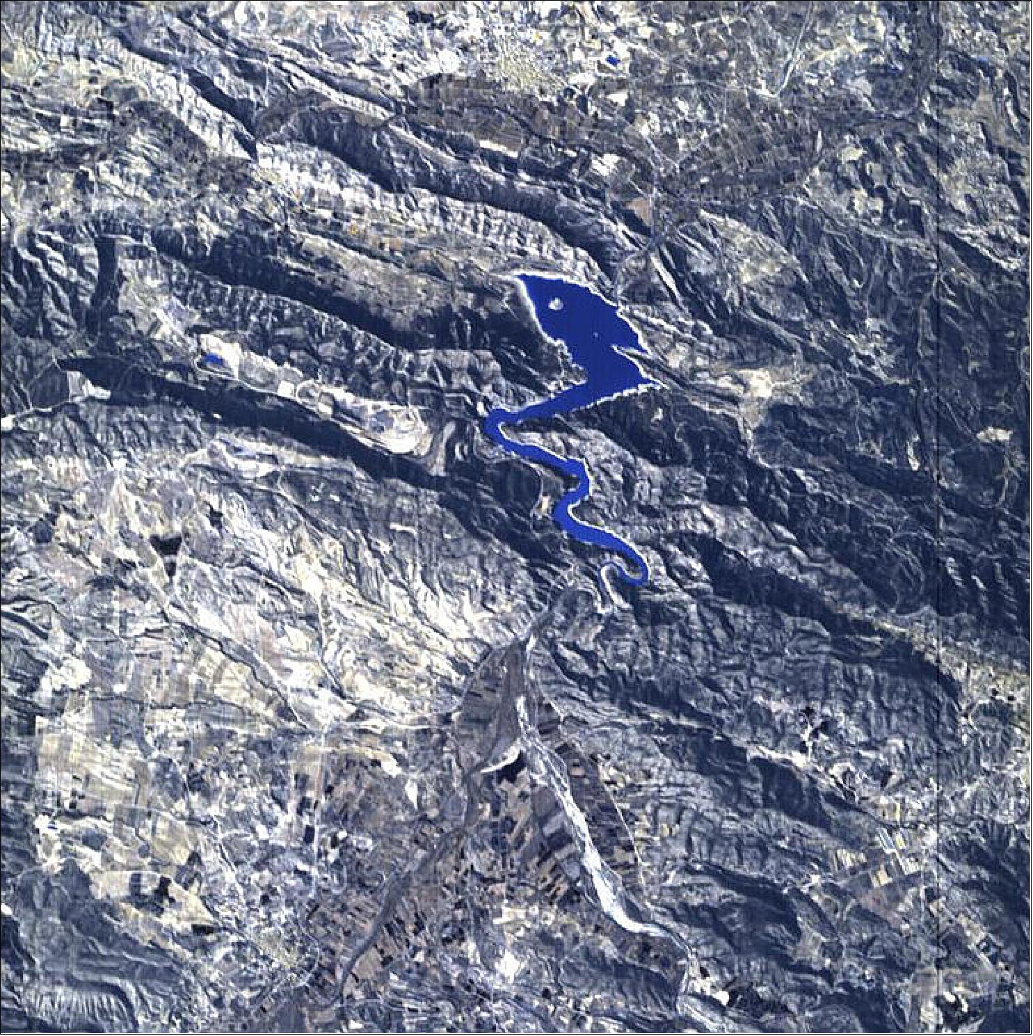 Figure 14: Technology image of the week: the vivid blue of a mountain reservoir imaged by PROBA-1, ESA’s oldest operational Earth-observing satellite (image credit: ESA, CC BY-SA 3.0 IGO)