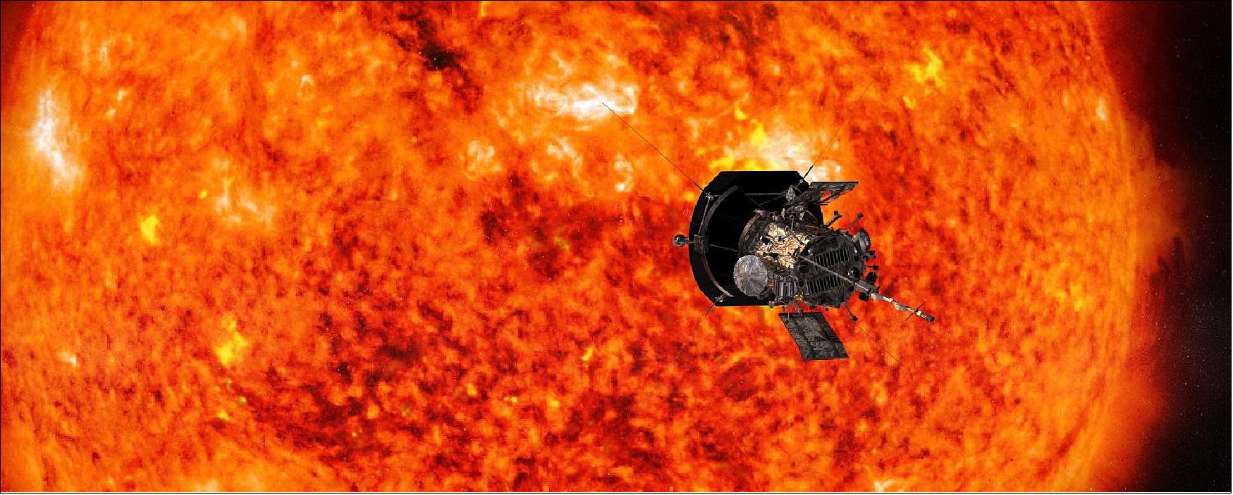 Figure 56: Parker Solar Probe circles in front of the sun in this artist rendering (image credit: NASA, Johns Hopkins APL, Steve Gribben)