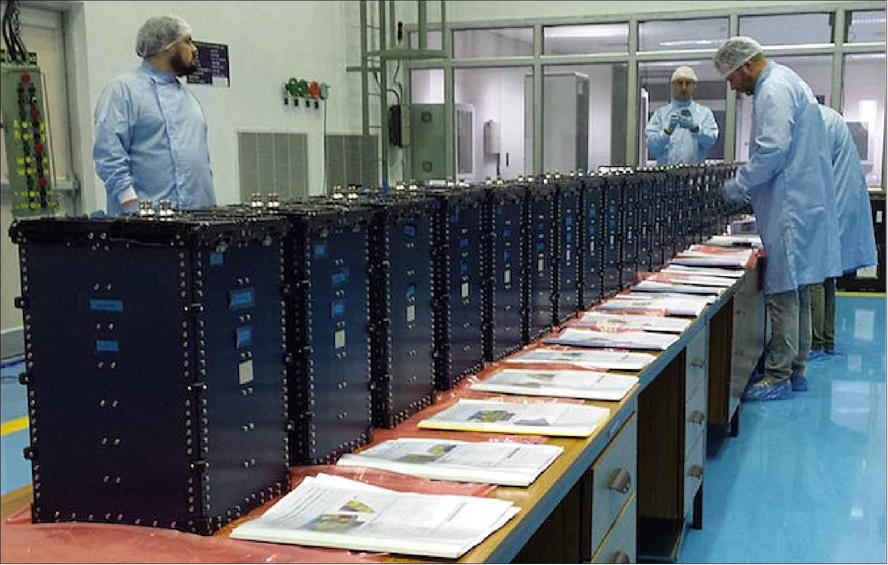 Figure 36: A view of the 25 “QuadPacks” holding 101 CubeSats preparing for launch on the PSLV-C37 mission (image credit: Innovative Solutions in Space)