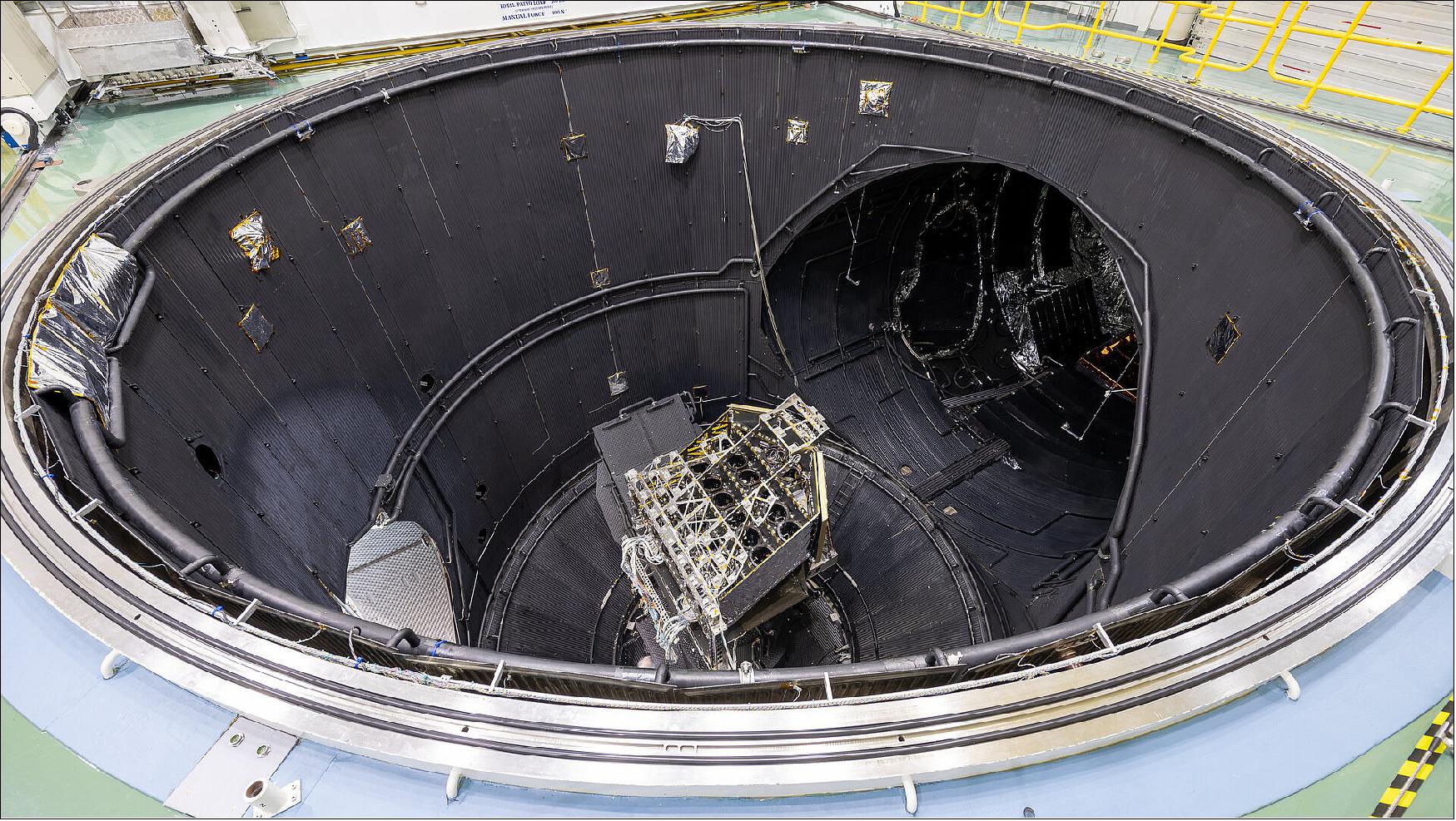 Figure 15: Plato optical bench entering the Large Space Simulator (ESTEC) for the thermos-elastic deformation test (TED) in September 2021 (image credit: ESA)