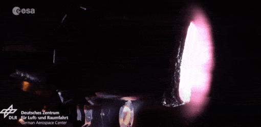 Figure 6: Simulating the burn-up during atmospheric reentry of one of the bulkiest items aboard a typical satellite using a plasma wind tunnel (image credit: ESA)