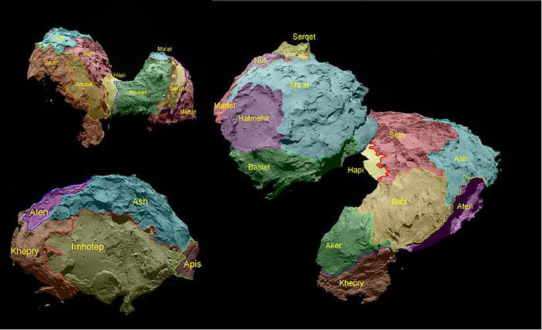 Figure 148: Comet regional maps (image credit: ESA/Rosetta/MPS for OSIRIS Team MPS/UPD/LAM/IAA/SSO/INTA/UPM/DASP/IDA)