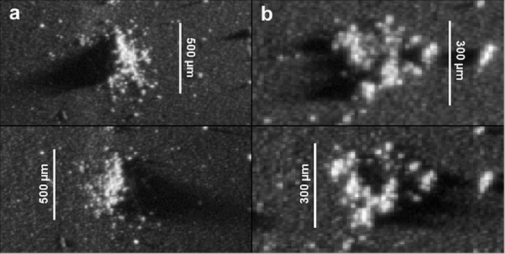 Figure 147: Dust grains from comet 67P/Churyumov-Gerasimenko (image credit: ESA/Rosetta/MPS for COSIMA Team MPS/CSNSM/UNIBW/TUORLA/IWF/IAS/ESA/BUW/MPE/LPC2E/LCM/FMI/UTU/LISA/UOFC/vH&S)