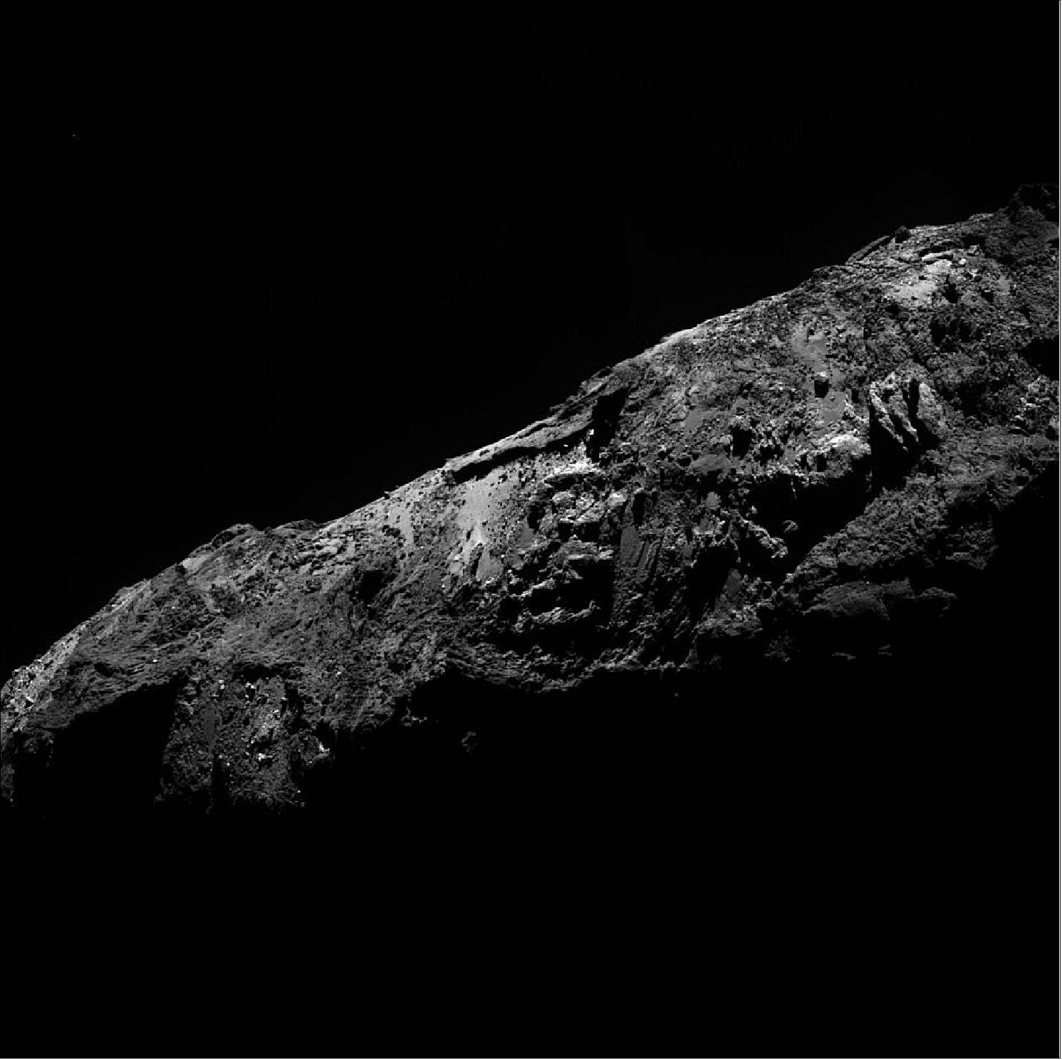 Figure 118: The single-frame OSIRIS narrow-angle camera image was taken on 31 December 2015, when Rosetta was 79.6 km from the nucleus of Comet 67P/Churyumov–Gerasimenko. The scale is 1.44 m/pixel (image credit: ESA/Rosetta/MPS for OSIRIS Team MPS/UPD/LAM/IAA/SSO/INTA/UPM/DASP/IDA)