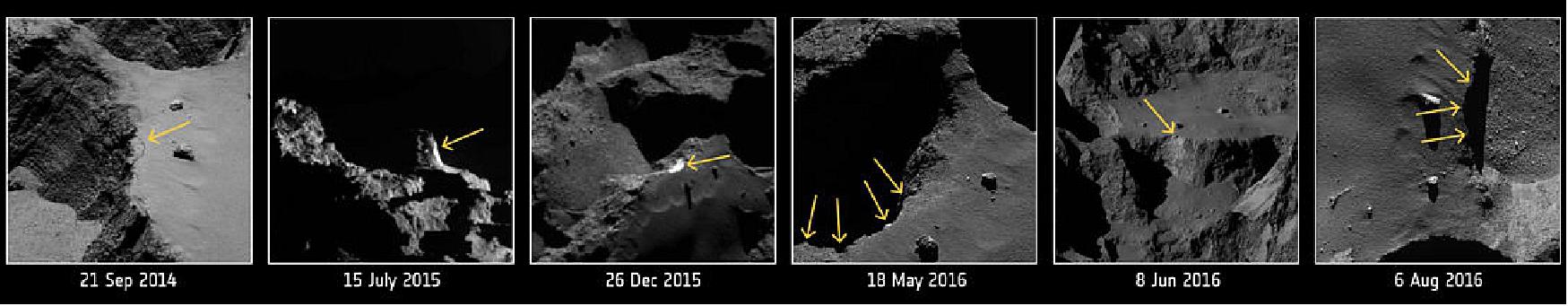Figure 85: Evolution of a comet cliff collapse (image credit: ESA/Rosetta/MPS for OSIRIS Team MPS/UPD/LAM/IAA/SSO/INTA/UPM/DASP/IDA)