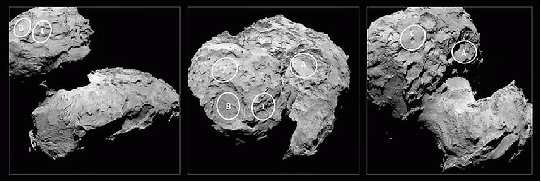 Figure 171: Philae candidate landing sites (image credit: ESA, Rosetta, MPS for OSIRIS Team MPS, UPD, LAM, IAA SSO, INTA, UPM, DASP, IDA)