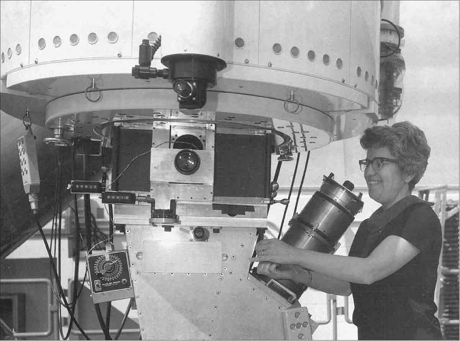 Figure 5: The NSF Vera C. Rubin Observatory will significantly advance what we know about dark matter and dark energy. Rubin provided important evidence of the existence of dark matter. Here, she is shown operating the 2.1-meter telescope at NSF's Kitt Peak National Observatory (image credit: NOAO/AURA/NSF)