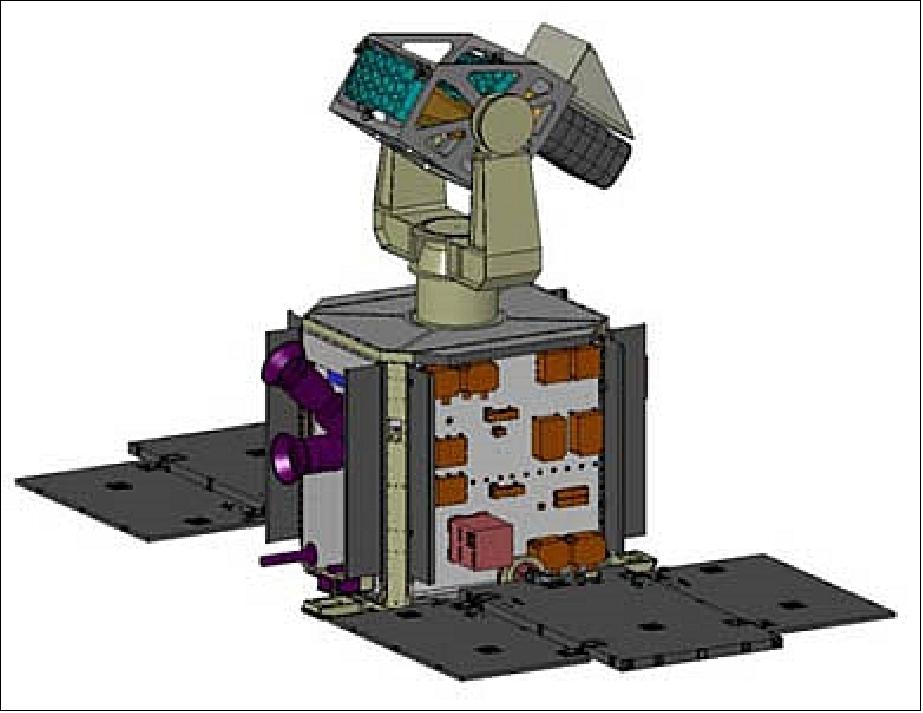 Figure 9: Illustration of the SBSS-1 pathfinder spacecraft showing the gimballed SBV imager (image credit: Boeing Company)