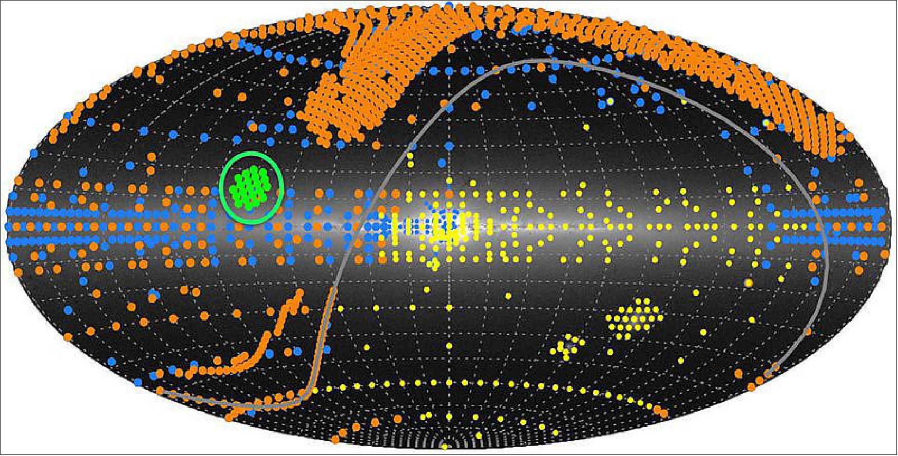 Figure 4: The planned APOGEE-2 survey area overlain on an image of the Milky Way. Each dot shows a position where APOGEE-2 will obtain stellar spectra (image credit: Sloan Digital Sky Survey)