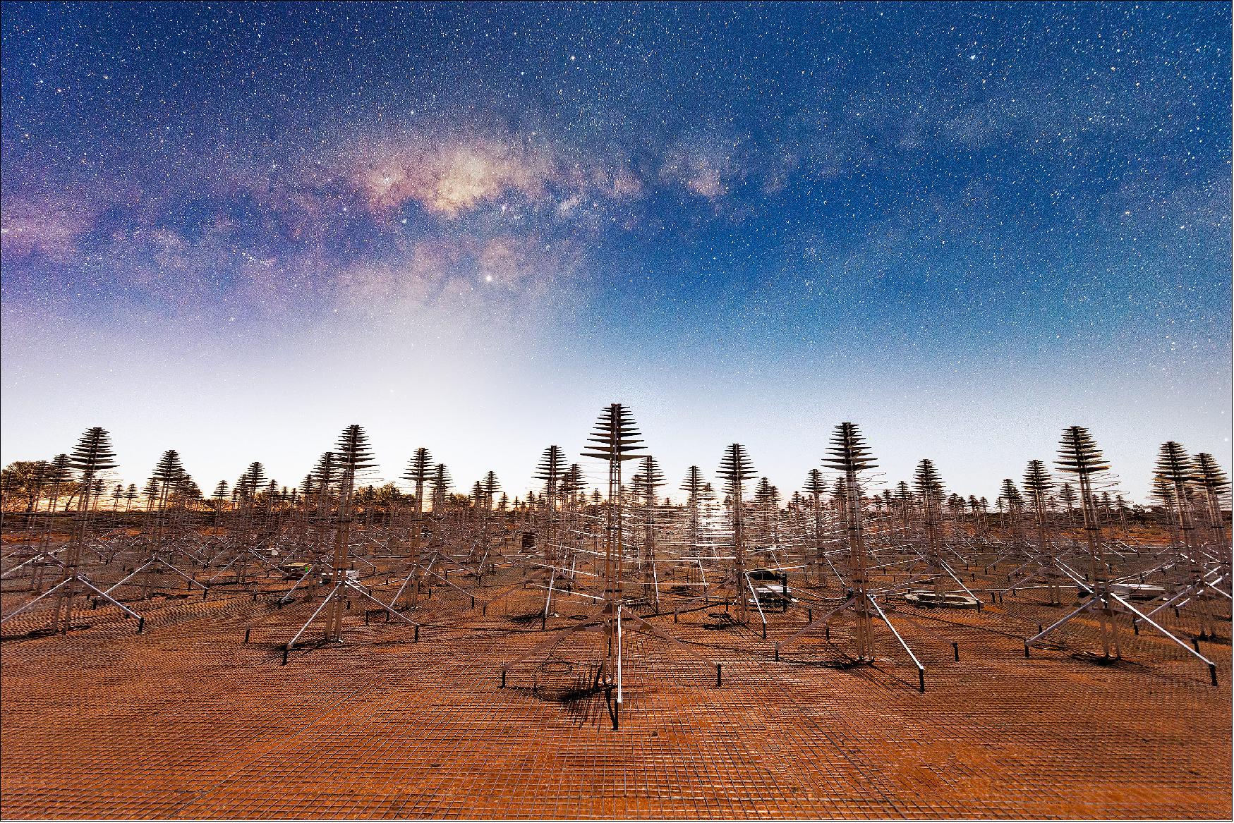 Figure 46: A 20-second exposure showing the Milky Way overhead the AAVS station (image credit: Michael Goh and ICRAR/Curtin)