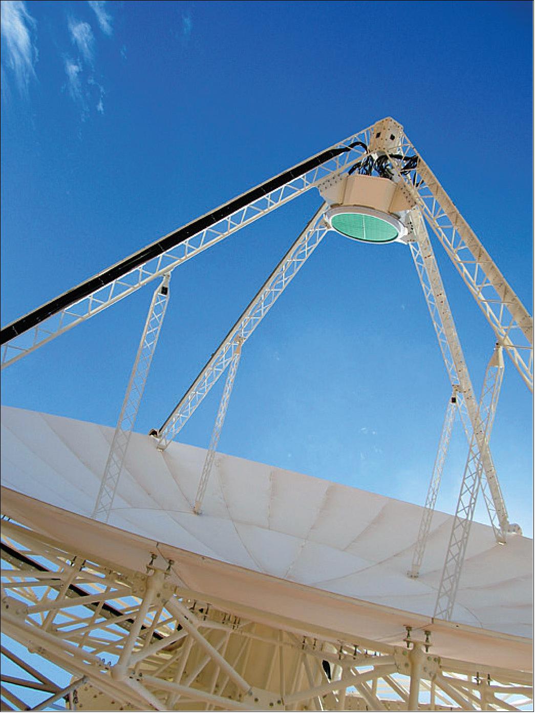 Figure 33: A phased array feed (PAF) receiver installed on an ASKAP antenna at the Murchison Radioastronomy Observatory (image credit: CSIRO, Barry Turner)