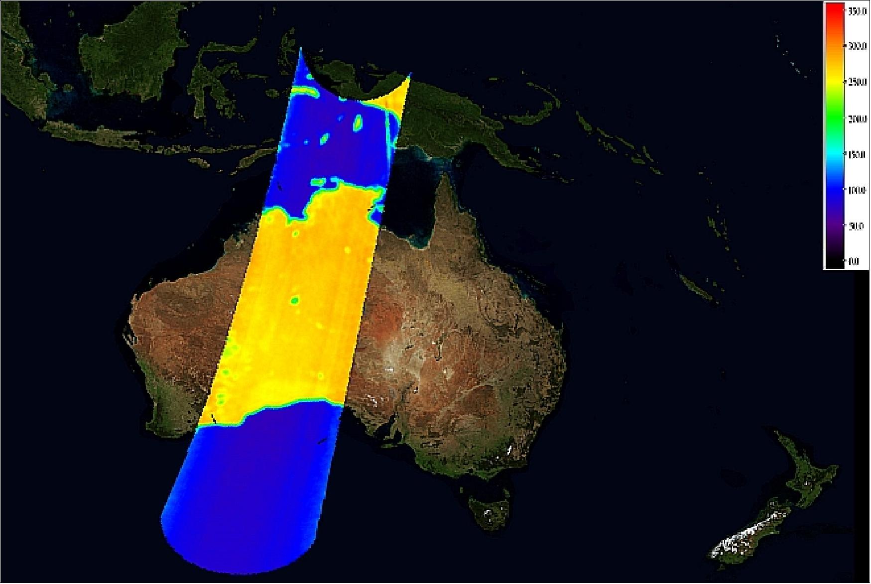 Figure 74: A calibrated image of brightness temperature over Australia in Feb. 2010 (image credit: ESA)