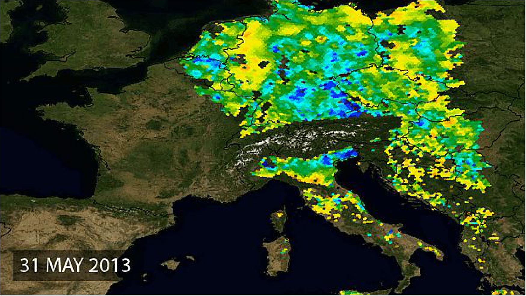 Figure 68: SMOS soil surface layer moisture map of May 31, 2013 (image credit: ESA)