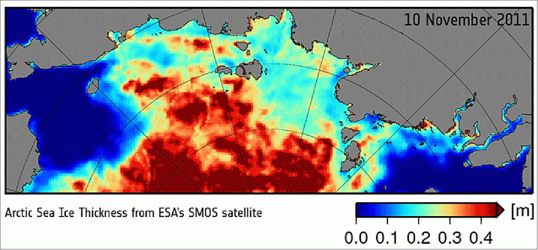 Figure 66: Animation of the Laptev Sea ice thickness from ESA's SMOS satellite (image credit: University of Hamburg Institute of Oceanography)