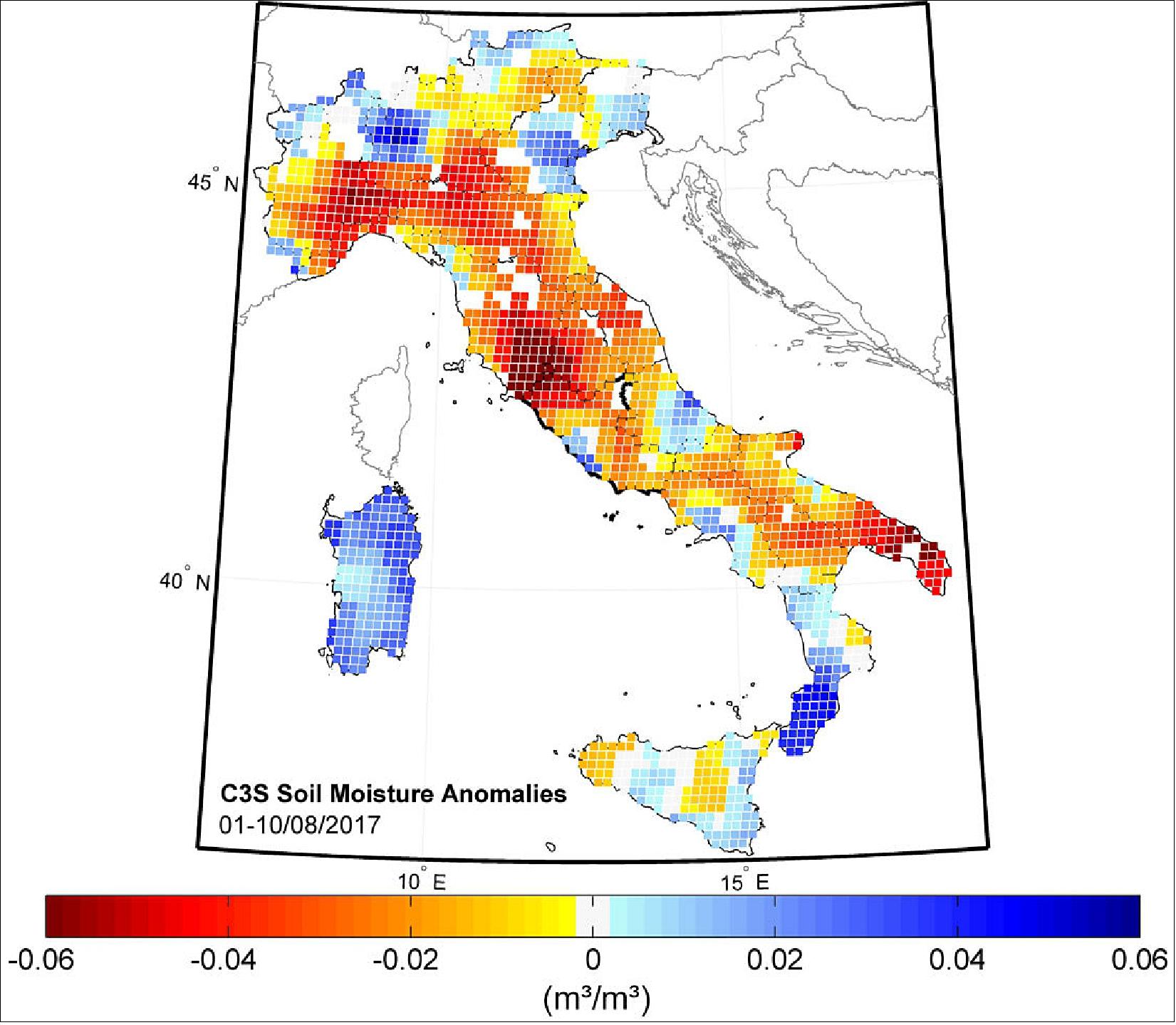 Figure 46: August 2017 soil moisture anomalies (image credit: C3S/ECMWF/TU Wien/VanderSat/EODC/AWST/Soil Moisture CCI)