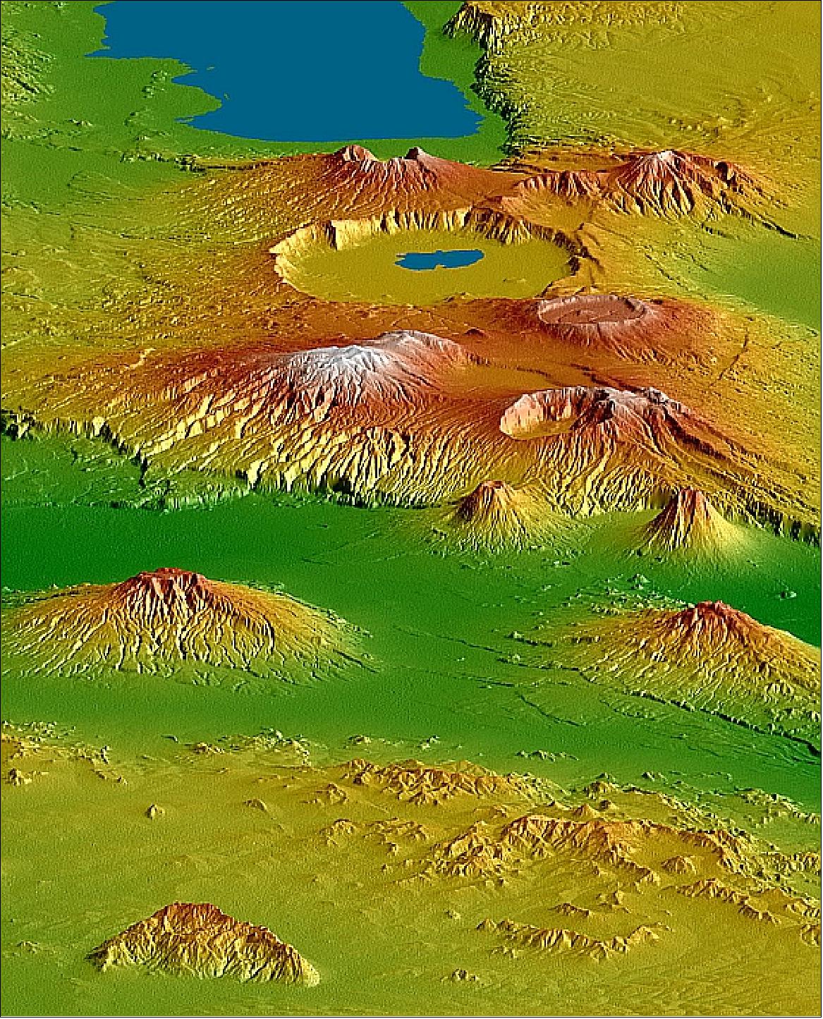 Figure 15: SRTM DEM (Digital Elevation Model) scene of the crater highlands in Tanzania (image credit: NASA/JPL)