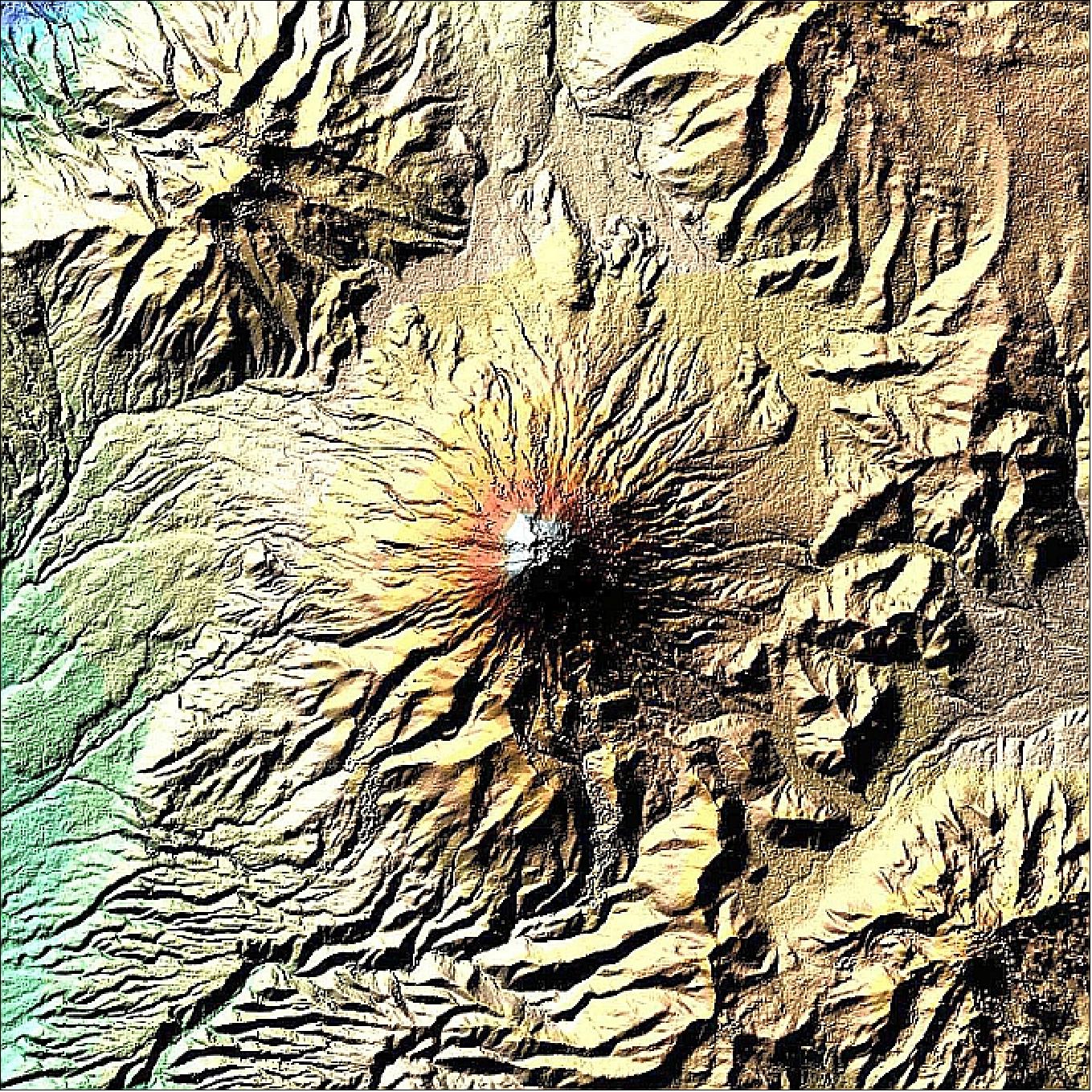 Figure 14: The X-SAR/SRTM digital elevation model shows Mt. Cotopaxi in Ecuador, the highest active volcano in the world (image credit: DLR, NASA)