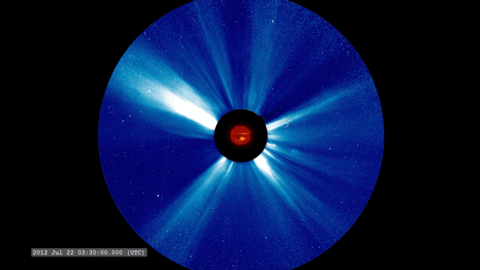 Figure 20: Images from NASA's STEREO satellite show a coronal mass ejection followed by a flurry of solar energetic particles (image credits: NASA/STEREO)