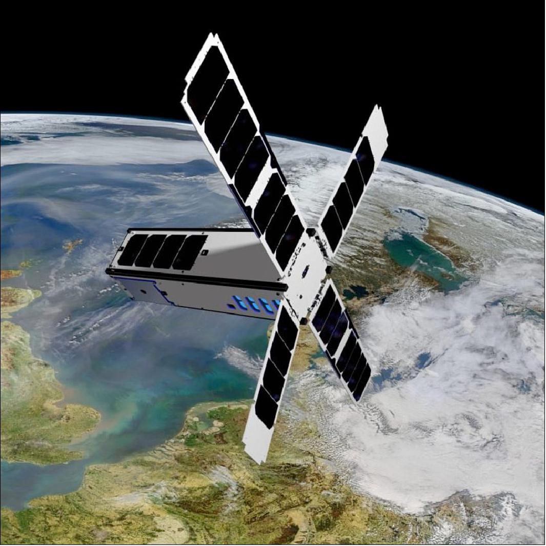 Figure 2: Artist's rendition of the SeaHawk-1 satellite on-orbit (image credit: AAC Clyde Space)