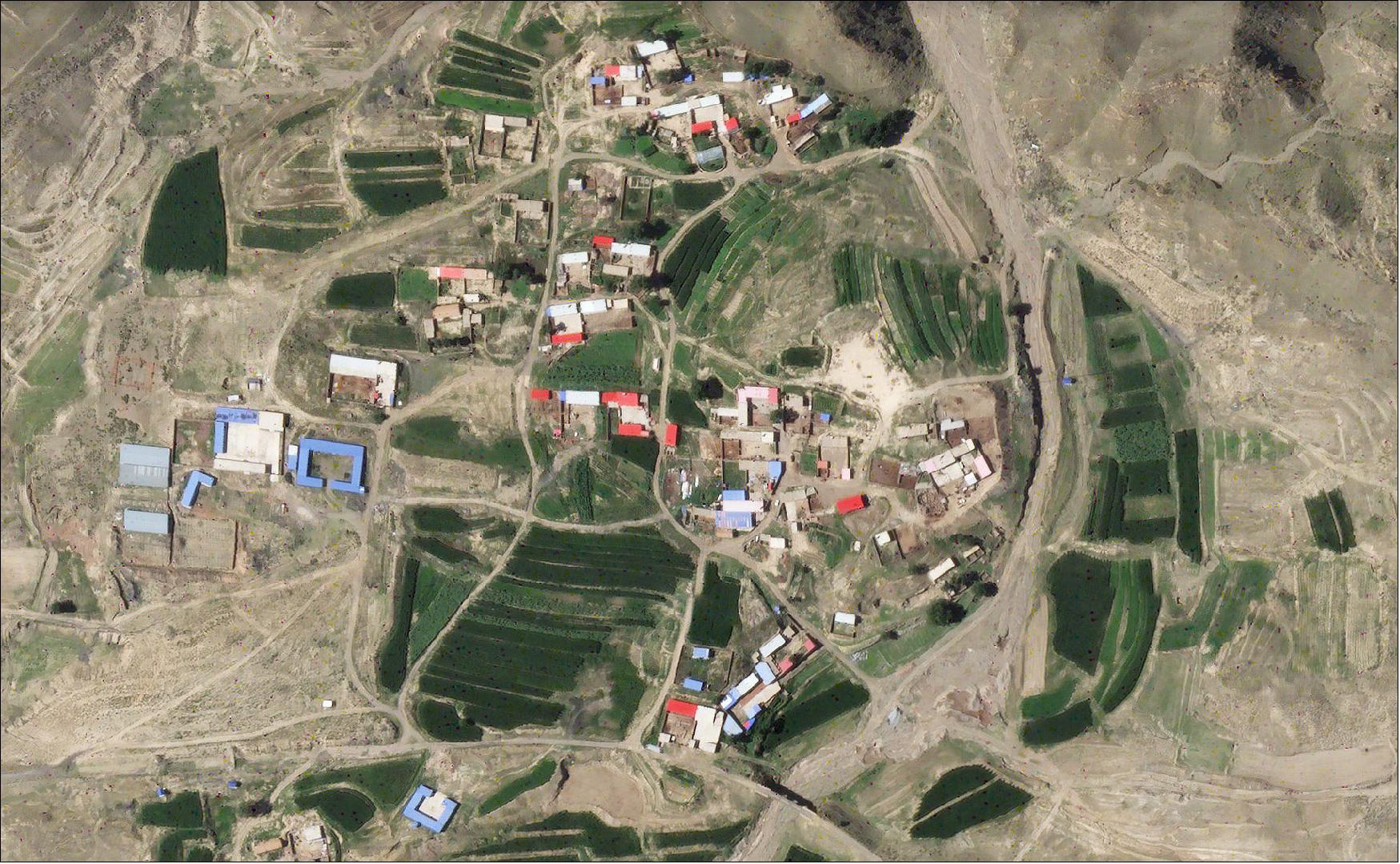 Figure 14: SkySat 18 saw the village of Xiguanjing, China and the hills of Inner Mongolia when it first observed Earth on July 18, 2020 (image credit: © 2020, Planet Labs Inc)