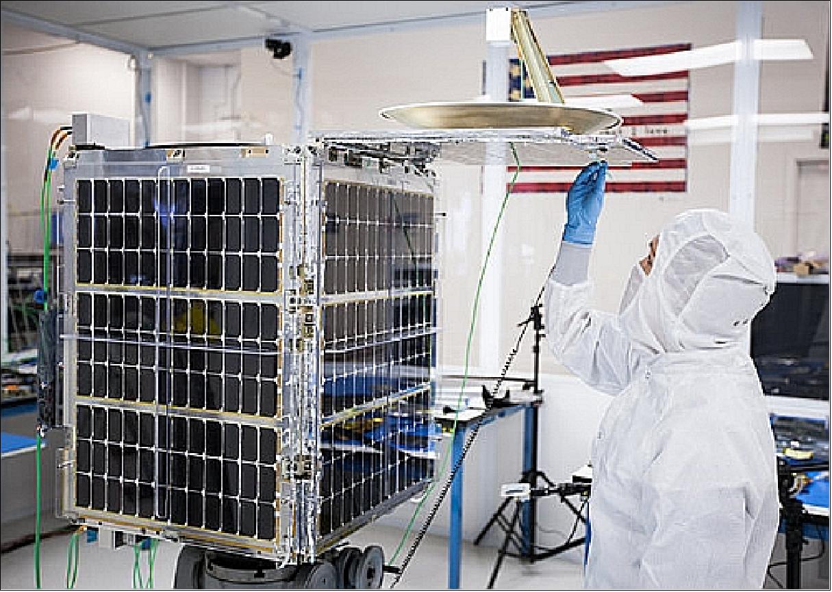 Figure 3: Photo of the SkySat-1 microsatellite in the clean room of Skybox Imaging (image credit: Skybox Imaging)