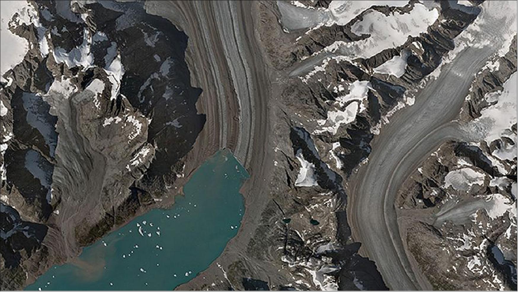 Figure 30: SkySat-1 image of the Helkeim Glacier in Greenland, acquired on Aug. 18, 2014 (image credit: Skybox Imaging) 60)