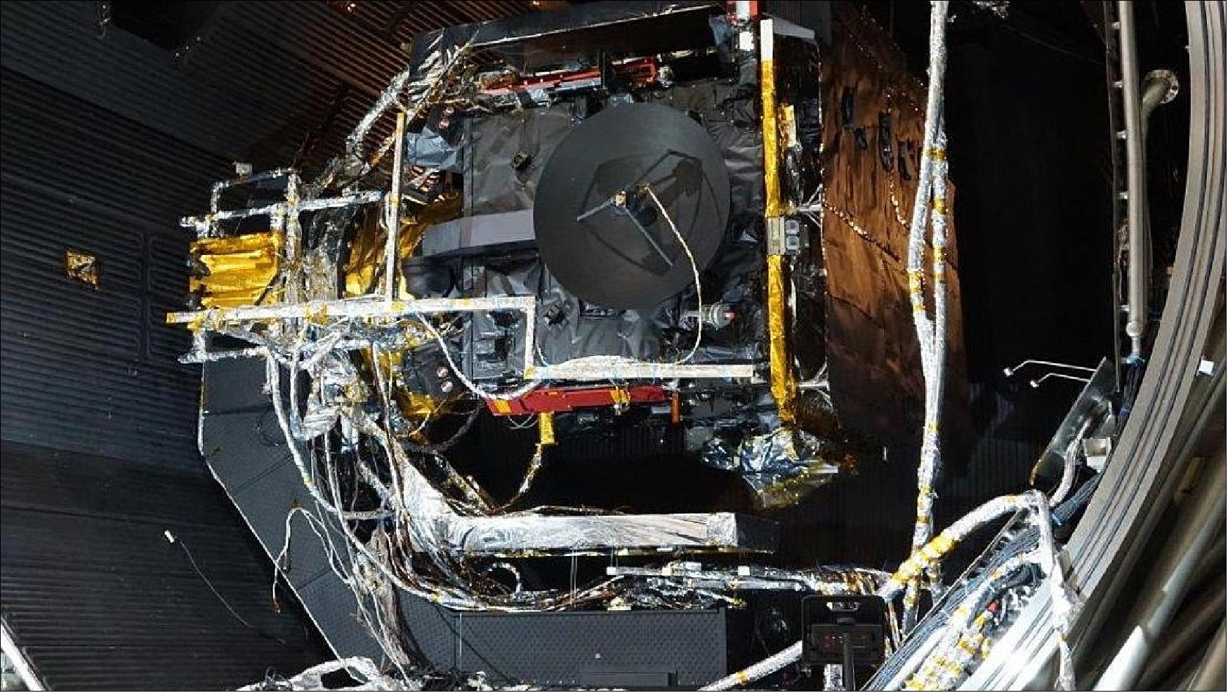 Figure 16: A side view of ESA's Solar Orbiter as it entered a vacuum chamber for thermal vacuum testing at the IABG test facility in Ottobrunn, Germany, last month (image credit: Airbus DS)