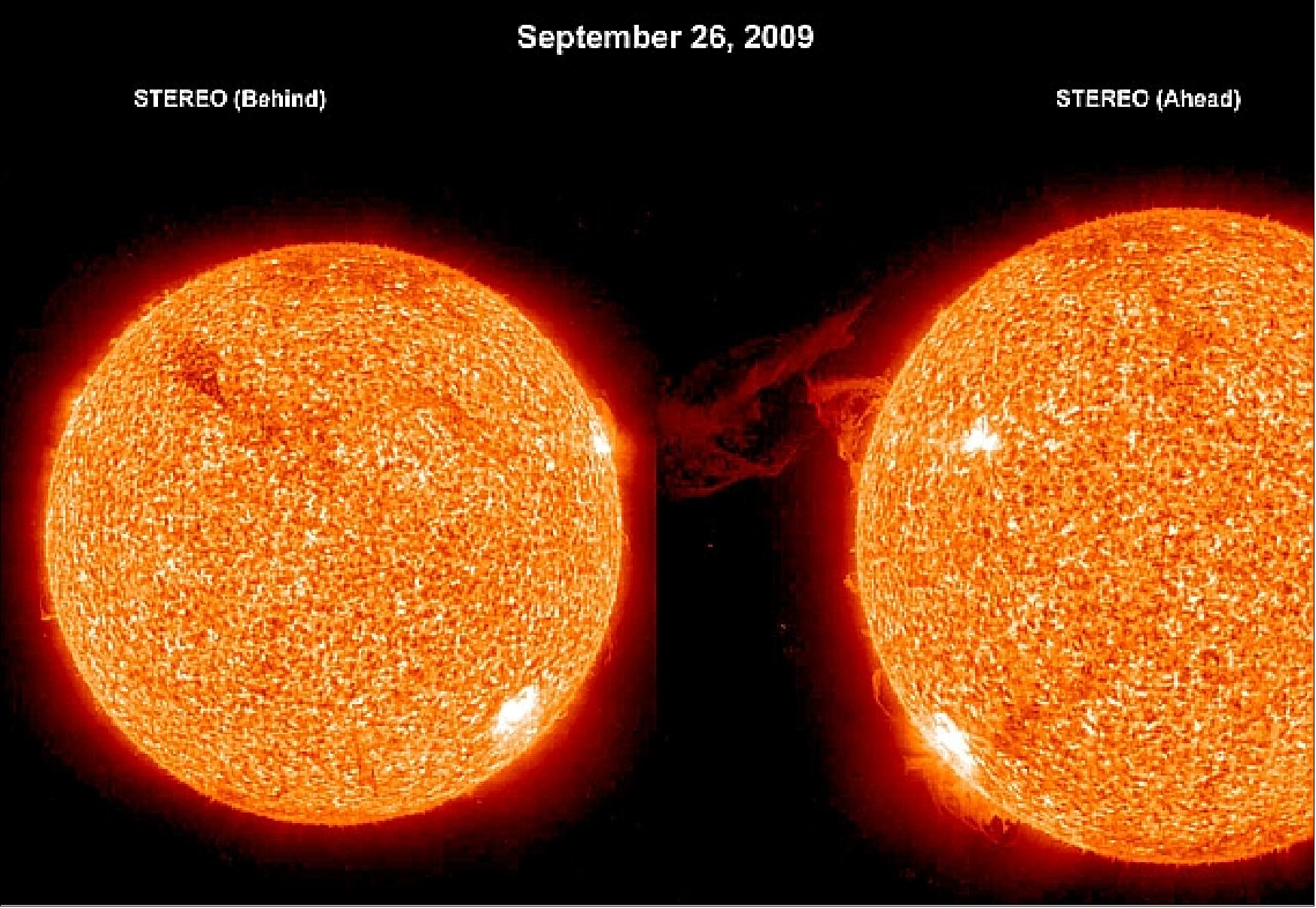 Figure 37: Image composition of an eruption on the Sun taken by the STEREO twin spacecraft constellation (image credit: NASA)