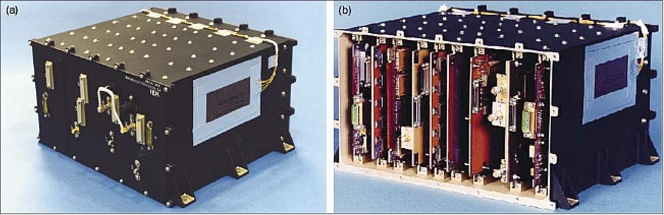 Figure 5: Photo of IEM unit with (a) and without (b) the front cover (image credit: JHU/APL)
