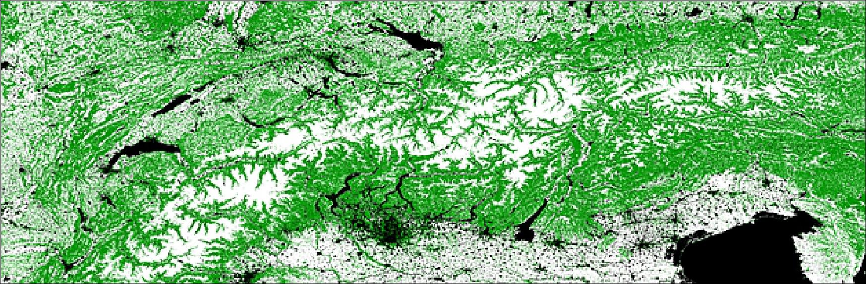 Figure 36: TanDEM-X Forest/Non-Forest Map example over the Alps (image credit: DLR)