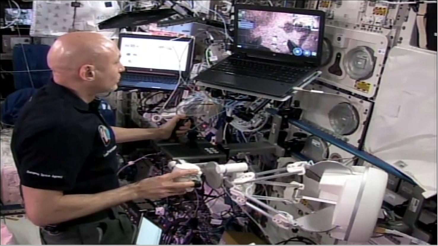 Figure 2: Astronaut Luca Parmitano operated a rover with a 6 degrees of freedom arm from the International Space Station during the Analog-1 test campaign in November 2019 (image credit: ESA-NASA)