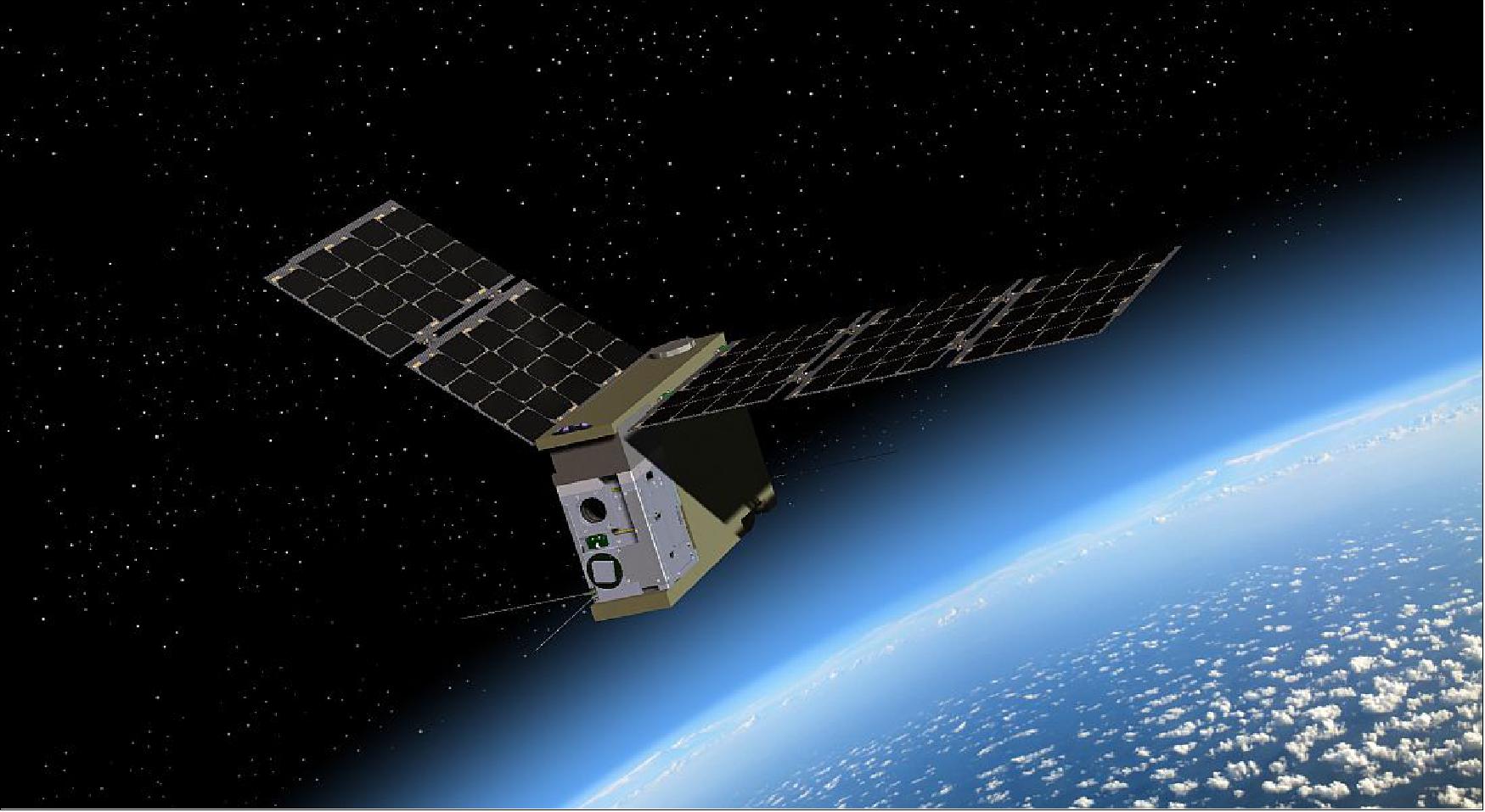 Figure 1: Artist's rendition of the deployed TEMPEST-D nanosatellite (image credit: BCT, CSU)