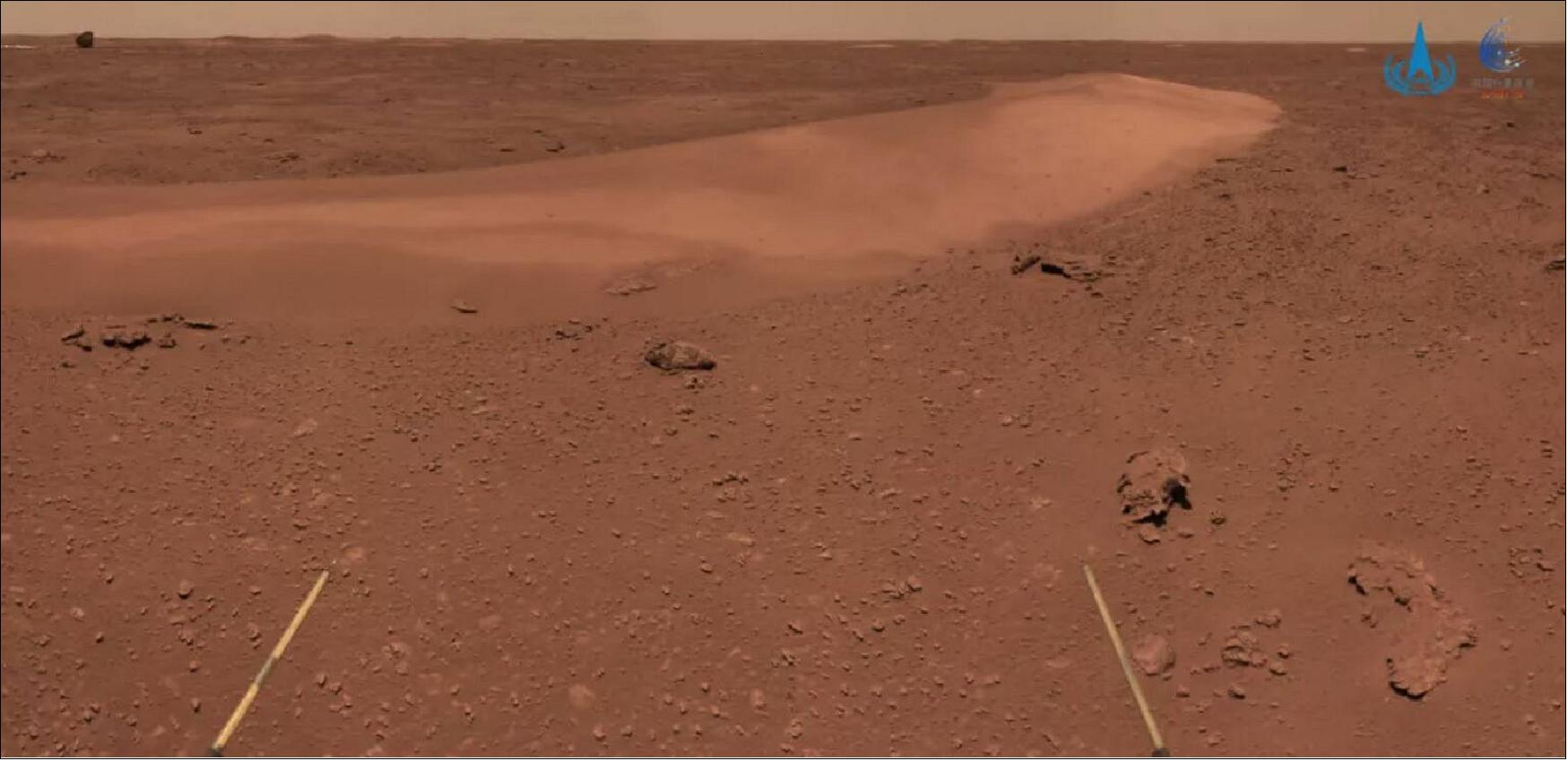 Figure 13: An image returned by Zhurong showing a dune and the distant backshell (image credit: CNSA/PEC)