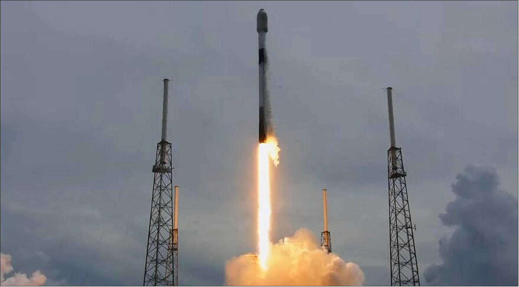 Figure 1: A SpaceX Falcon 9 lifts off June 30 on the Transporter-2 rideshare mission, with 88 satellites on board (image credit: SpaceX webcast)